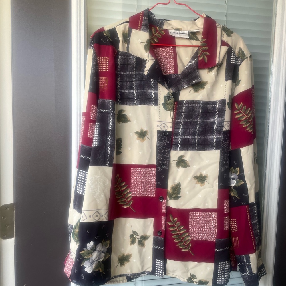 Vintage Color Block Patchwork Leaf Button up Blouse-16